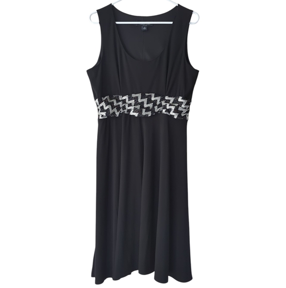Perceptions Chevron Design Sleeveless A-Line Cocktail Dress 12P Black White - Picture 1 of 12